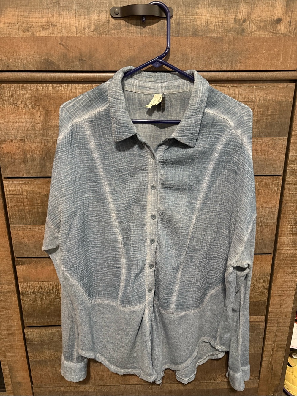 We The Free Light Blue Textured Button-Down Shirt